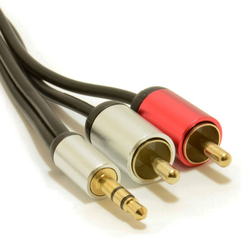 Aluminium PRO 3.5mm Stereo Jack to 2 x RCA Twin Phono Plugs Cable Gold  1m