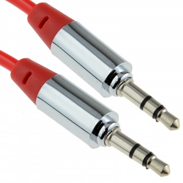 PRO METAL RED 3.5mm Jack Male to Male Stereo Audio Cable Lead 1m