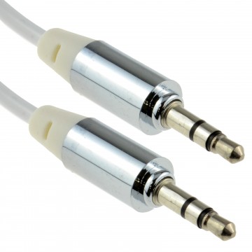 PRO METAL WHITE 3.5mm Jack Male to Male Stereo Audio Cable Lead 1m