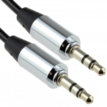 PRO METAL BLACK 3.5mm Jack Male to Male Stereo Audio Cable Lead 1m