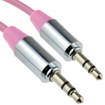 PRO METAL PINK 3.5mm Jack Male to Male Stereo Audio Cable Lead 1m