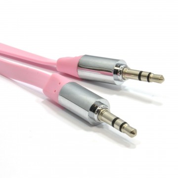 FLAT 3.5mm Jack with METAL Plug Stereo Audio Cable Lead Pink 2m