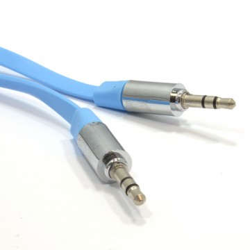 FLAT 3.5mm Jack with METAL Plug Stereo Audio Cable Lead Light Blue 2m