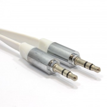 FLAT 3.5mm Jack with METAL Plug Stereo Audio Cable Lead White 2m