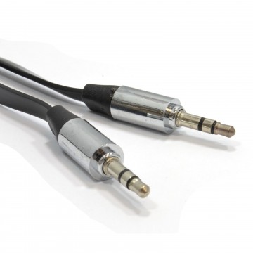 FLAT 3.5mm Jack with METAL Plug Stereo Audio Cable Lead Black 2m