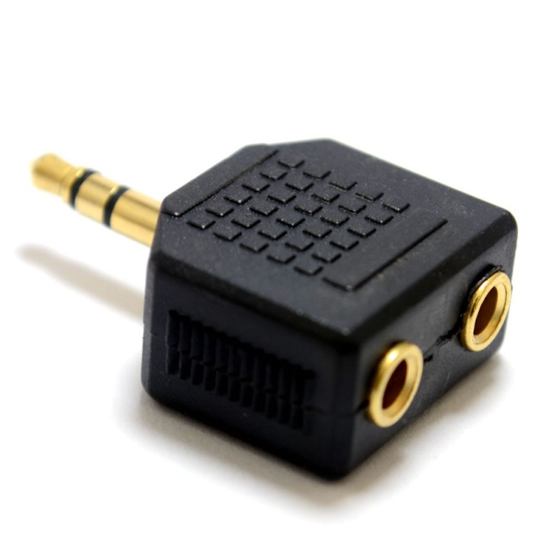 3.5mm Stereo Jack Splitter Adapter Jack Plug to Twin Sockets Gold
