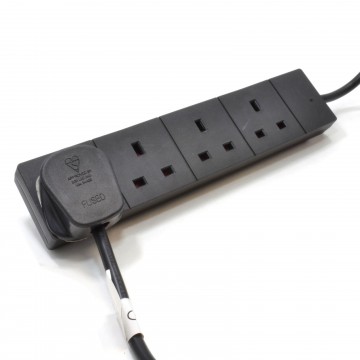 BLACK 4 Gang Way UK 13A Trailing Mains Power Extension Lead 1m inc LED