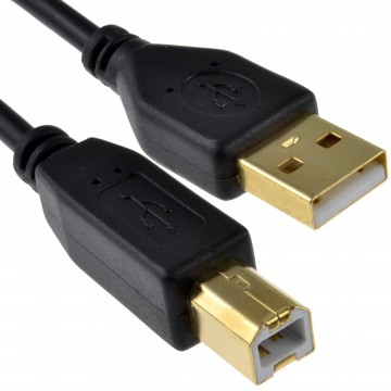 GOLD 24AWG USB 2.0 High Speed Cable Printer Lead A to B BLACK 1.2m