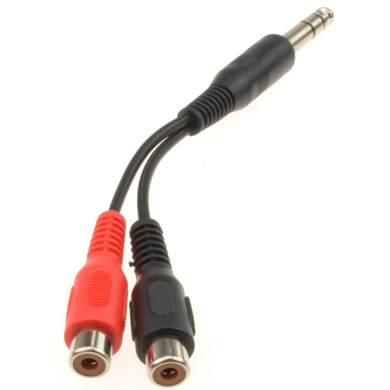 6.35mm Stereo Jack Plug to Twin RCA Phono Sockets Adapter Cable 10cm