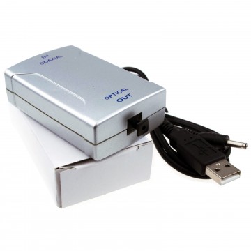Digital Audio Coax SPDIF Phono RCA to Optical TOS Converter Adapter USB Powered