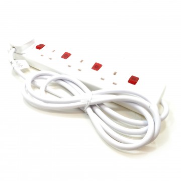 4 Way Gang Mains Power Extension Lead With Individual Neon Switches 2m