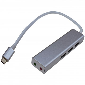 USB Type C to USB 3.0 3 Port HUB with 3.5mm Jack Microphone and Headphone Socket