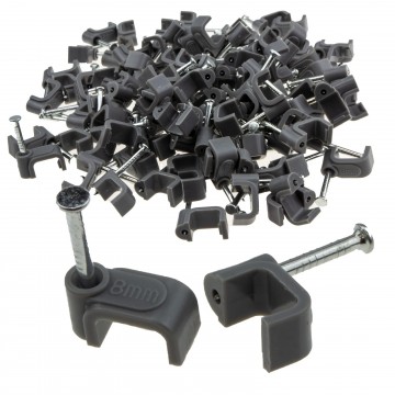 FLAT Grey  8mm Cable Clips for 1mm2 Twin & Earth Cables  [100 Pack]