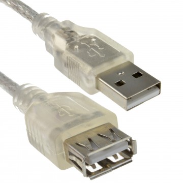 CLEAR USB 2.0 Extension Cable A to A Female Lead 24AWG Ferrite 0.5m