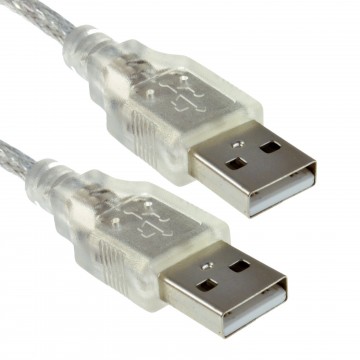 CLEAR USB 2.0 Hi-Speed A Plug to A Plug Cable Lead 24AWG Ferrite 0.5m