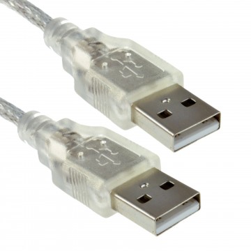 CLEAR USB 2.0 Hi-Speed A Plug to A Plug Cable Lead 24AWG Ferrite 1m