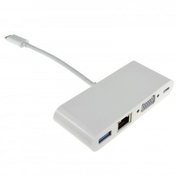 USB 3.1 Type C to VGA USB & Gigabit Adapter with PD Function 15cm