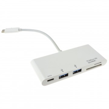 USB 3.1 Type C to 2 x USB 3 Sockets & SD/Micro SD Card Reader with PD