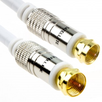 Pure RG6 HD Satellite/Cable TV F Type Screw Plug to Plug Gold 2m WHITE