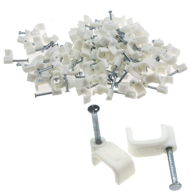 White Round Cable Clips For Wall Mounting Cables 12mm Pack of 10