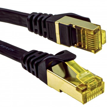 FLAT CAT7 FTP Shielded 600MHz 10Gbps Ethernet LAN Cable RJ45  0.3m Black