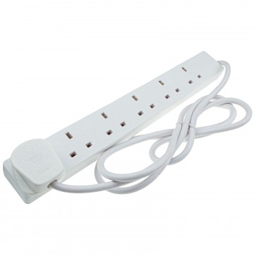 6 Gang/Six Way Slimline UK Mains Power Strip Extension Lead 2m White