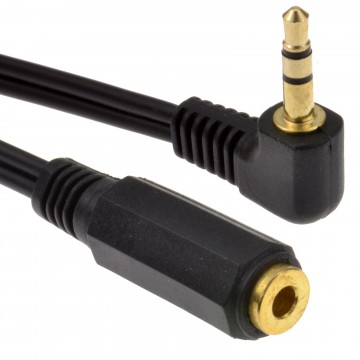3.5mm Right Angle Stereo Jack to Socket Headphone Extension Cable 1m