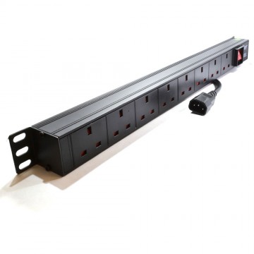 Power Distribution C14 Plug to UK  8 Way 19 inch Vertical Rack PDU 1.8m