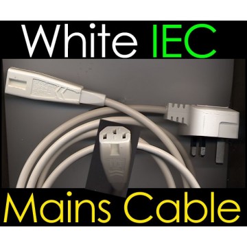 WHITE Power Cable UK Plug to IEC Cable (PC Mains Lead) 2m