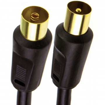 RF Coaxial TV Aerial Lead Coax Plug to Socket Black RG59 Cable GOLD 10m