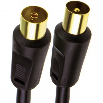 RF Coaxial TV Aerial Lead Coax Plug to Socket Black RG59 Cable GOLD  5m