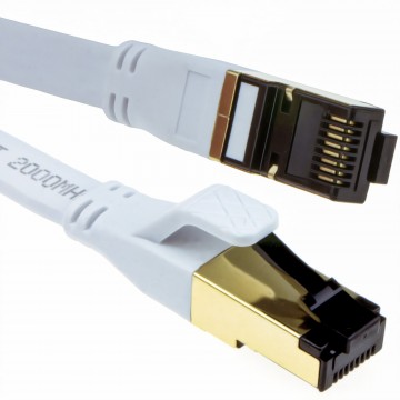 FLAT CAT8 SSTP Shielded 2000MHz 40Gbps High Speed Ethernet Cable RJ45  1m White