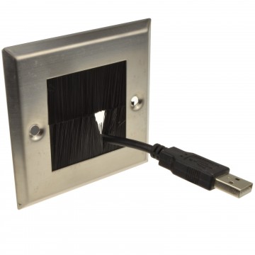 STEEL Cable Entry/Exit BRUSH Faceplate for Wall Outlet UK Single Gang