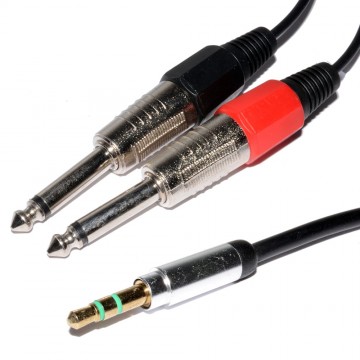 3.5mm Stereo Jack Plug to Twin 6.35mm MONO Plugs Low Noise Cable 1.5m