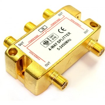 F Type Screw Connector Splitter For Virgin Cable 4 way GOLD
