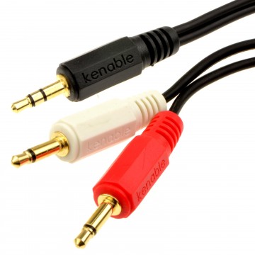 3.5mm Stereo AUX Jack to Twin Mono 3.5mm Jack Plugs OFC Audio Cable Gold 0.5m
