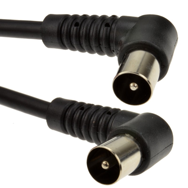 RF Fly Lead Right Angle Male Plug to Plug Coaxial TV Freeview Cable 4m Black