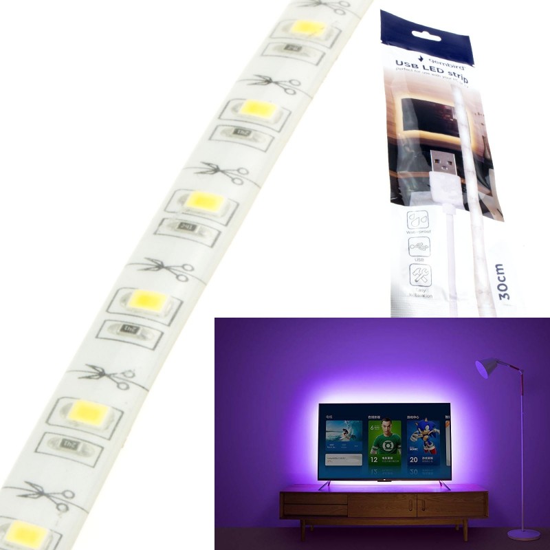 USB Powered LED Tape Waterproof IP65 White 80 Lumen TV/PC Gaming Lights 0.3m USB Powered LED Tape Waterproof IP65 White 80 Lumen TV/PC Gaming Lights 0.3m