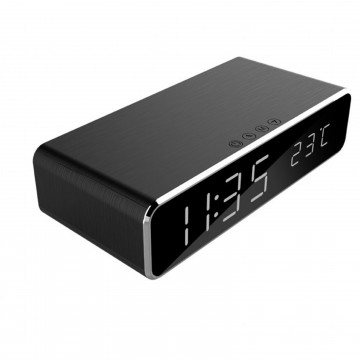 Digital Alarm Clock with 5W QI Mobile Phone Wireless Charging Plate Black
