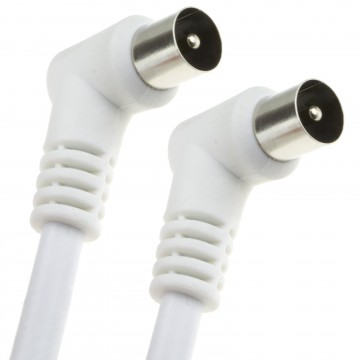 RF Fly Lead Right Angle Male Plug to Plug Coaxial TV Freeview Cable 2m White