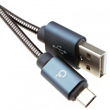 Premium Spiral Metal USB Micro B Cable Data Charging Lead for Mobile/Tablet 1m