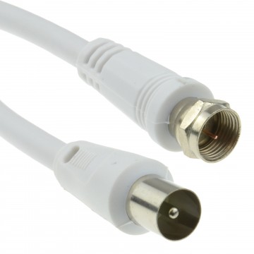 Coaxial Satellite to TV Aerial Cable F type Plug to RF Fly Lead RG59  3m White