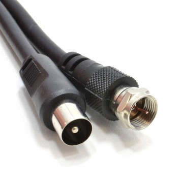 Coaxial Satellite to TV Aerial Cable F type Plug to RF Fly Lead RG59  2m Black