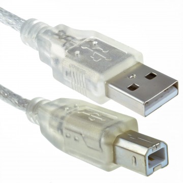 CLEAR USB 2.0 Hi-Speed Printer Cabe Lead A to B For 24AWG Ferrite 5m