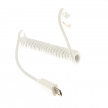 Coiled Shielded MICRO B Data and Charging Cable USB 2.0 White 1m