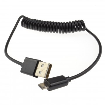 Coiled Shielded MICRO B Data and Charging Cable USB 2.0 Black 1m