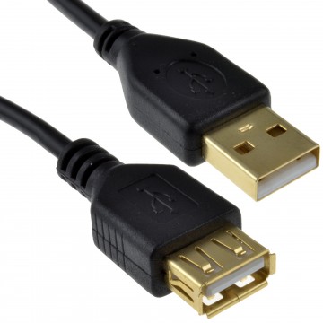 GOLD USB 2.0 EXTENSION Lead 24AWG High Speed Cable A Plug to Socket  0.3m