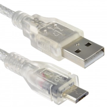 CLEAR USB 2.0 A To MICRO B Data and Charger Cable 24AWG 0.5m with Ferrite