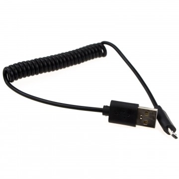 Coiled Shielded MICRO B Data and Charging Cable USB 2.0 Black 0.6m