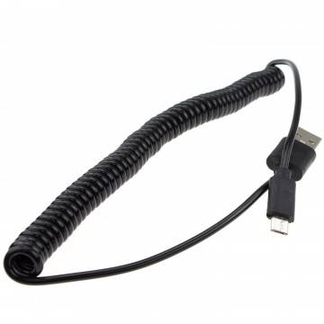 Coiled Shielded MICRO B Data and Charging Cable USB 2.0 Black 1.8m